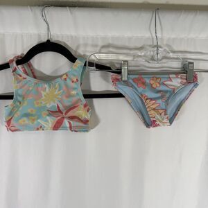 Roxy Girl Teenie Wahine 2 Piece Swim Suit Girls 3T Blue Floral Hawaiian